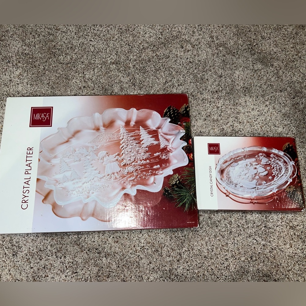 Mikasa crystal platter and candy dish in new condition